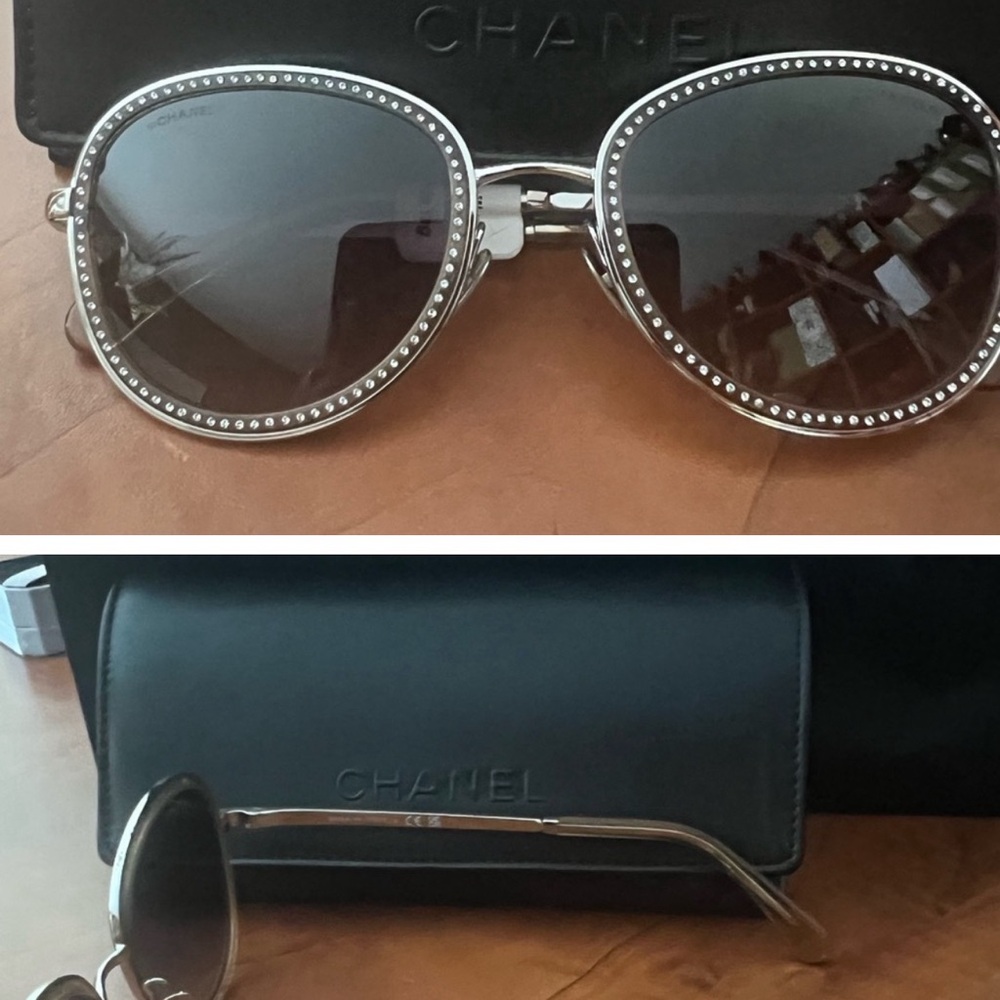 CHANEL Silver Crystal Embellished Cat-Eye Sunglasses